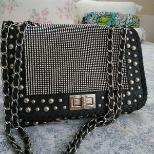 Black stone & studd shoulder or cross body bag